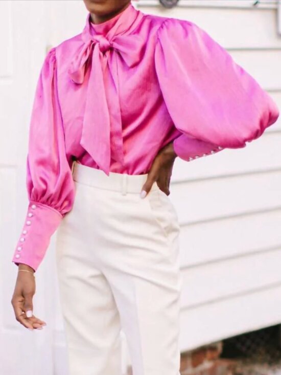 CROSBY by Mollie Burch Tops - Crosby by Mollie Burch NWT Josephine Bow Long Sleeve Blouse, Camelia Pink, sz S